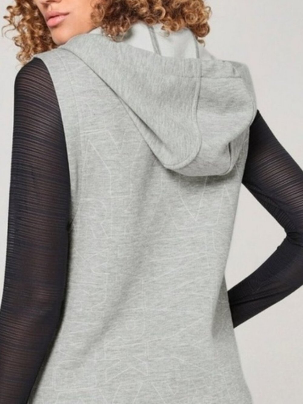 Ivy Park Sleeveless Full Zip Hoodie Quilted Stitch Spell Out Gray w/ White Small